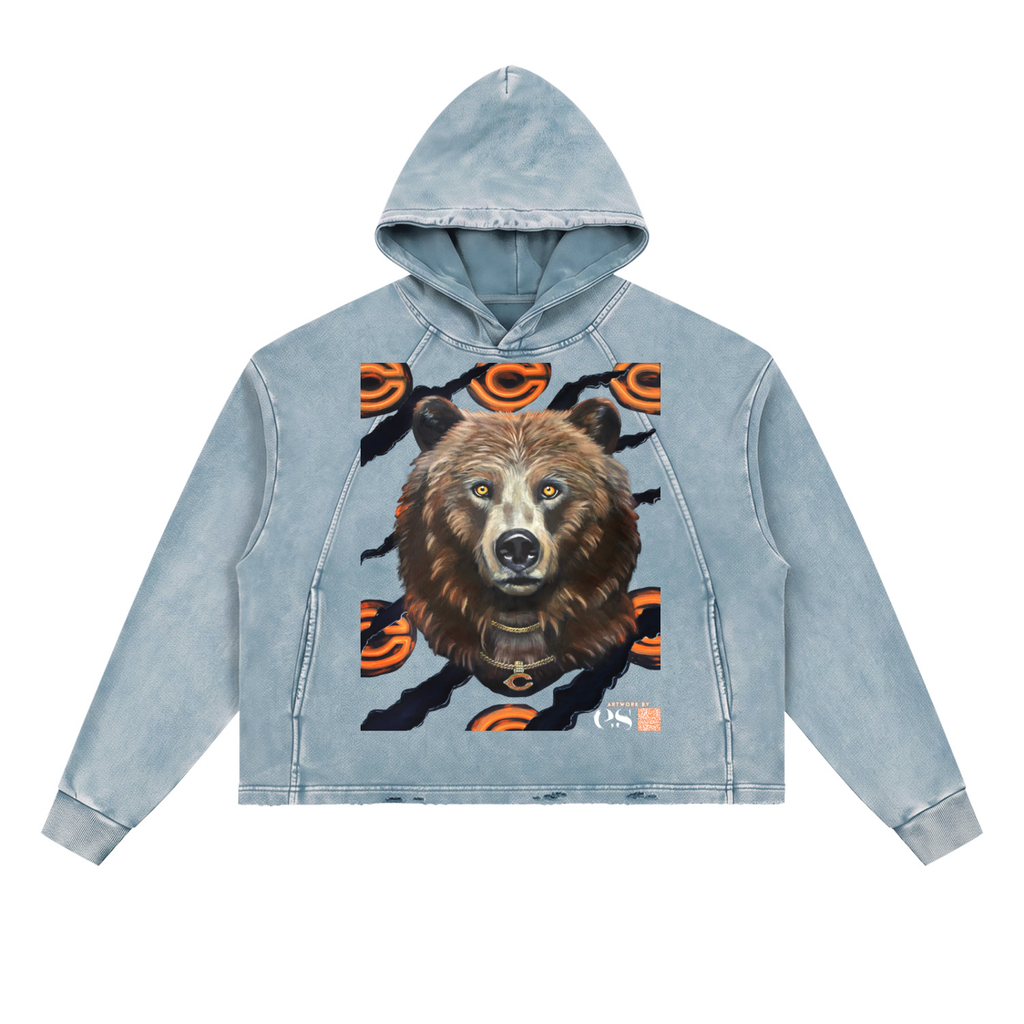 Steadfast Chicago Bears Adult Vintage Washed Frayed-Hem Hoodie | Light Blue